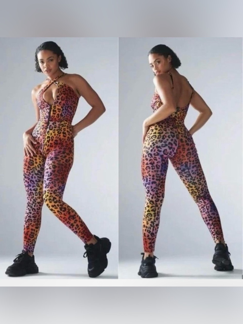 Savage X Fenty NWT Hotline Jumpsuit in Multi Color Cheetah Print Shapewear Sz L